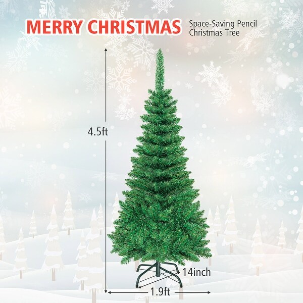 Gymax 4.5ft/6.5ft/7.5ft PreLit Pencil Christmas Tree Traditional