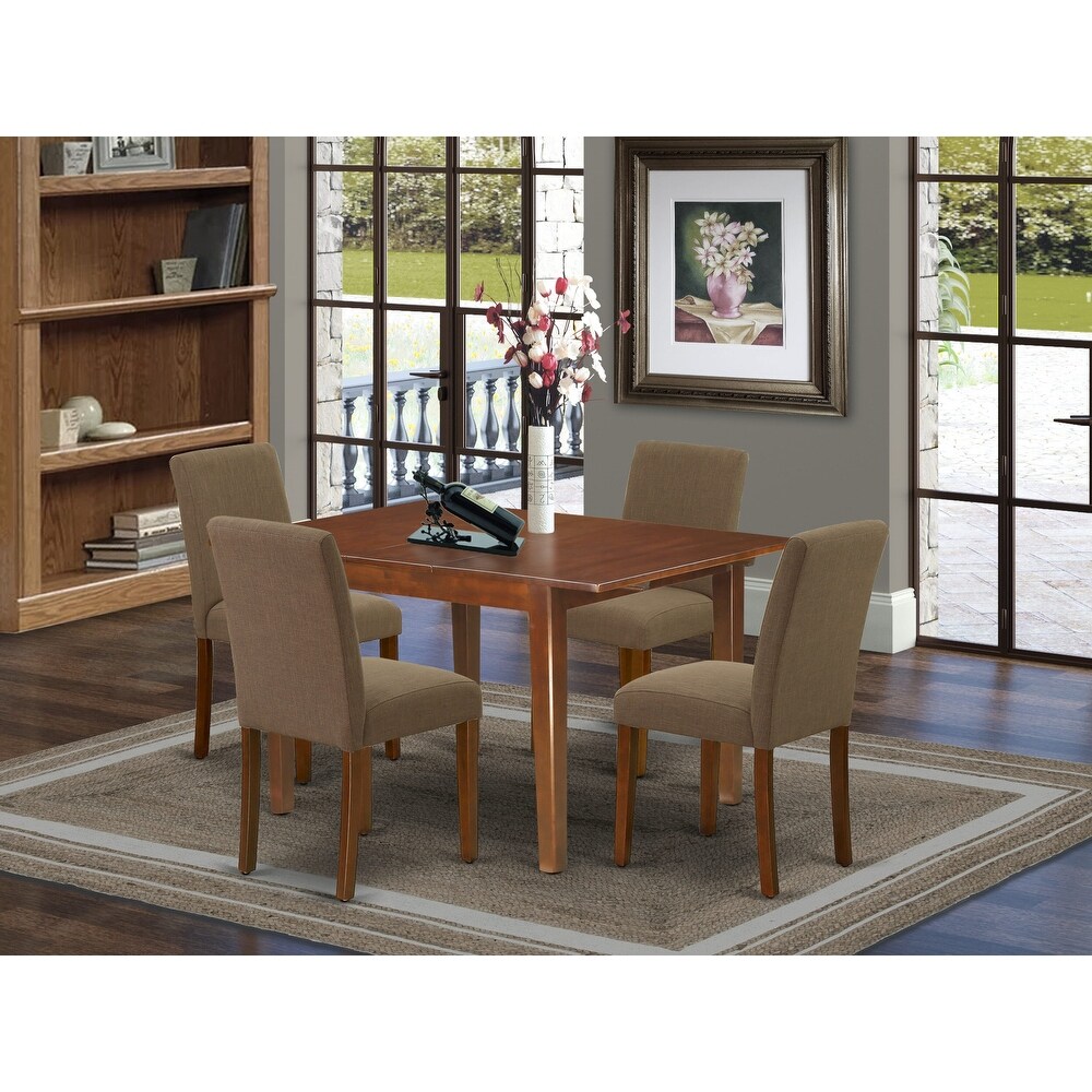 East West Furniture Modern Table Set  a Rectangle Wooden Table and Coffee Linen Fabric Chairs  Mahogany (Pieces Option)