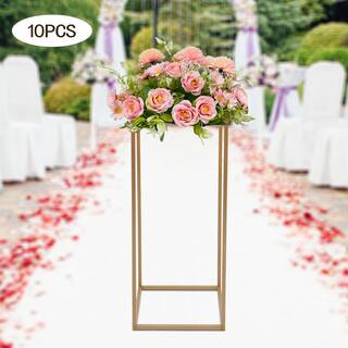 YIYIBYUS 23.6 in. Tall IndoorOutdoor Gold Metal Wedding Column Flower Plant Stand (10-Piece) JJOU3O4YWDZJ8