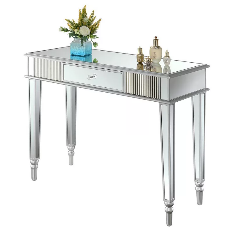 Convenience Concepts French Country 1 Drawer Mirrored Desk/Console Table， Mirror/Silver