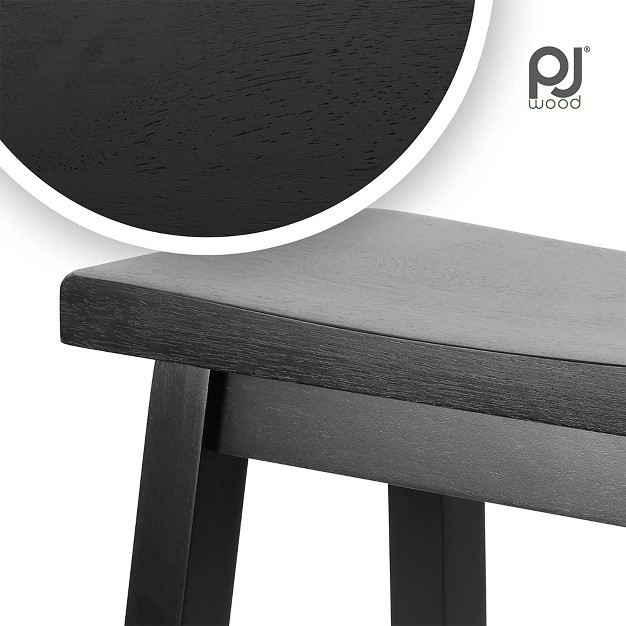 Pj Wood Classic Modern Solid Wood Backless Saddle Seat 24 Inches Tall Easy Assemble Counter Stool With Durable Construction Black 2 Pack