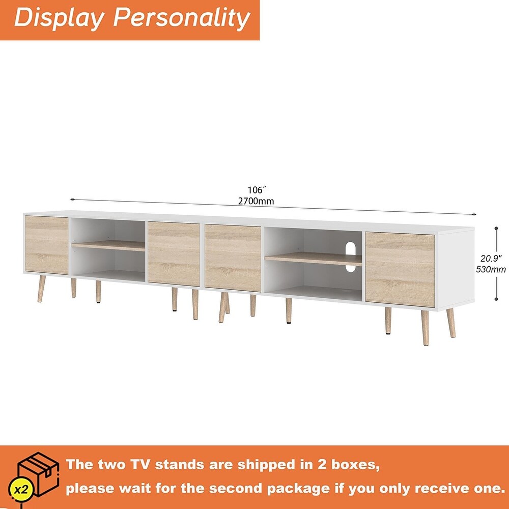 Mid Century Modern TV Stand for up to 100 inch 2 in 1 White