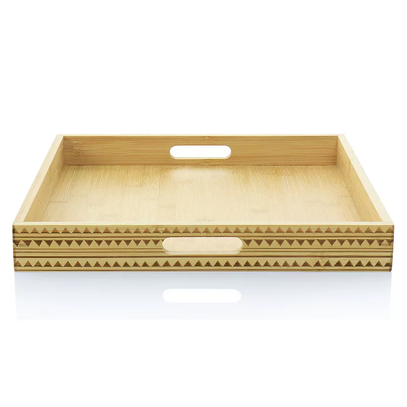 Gibson Home Sadler 15 Inch Wood Serving Tray with Built-in Handles