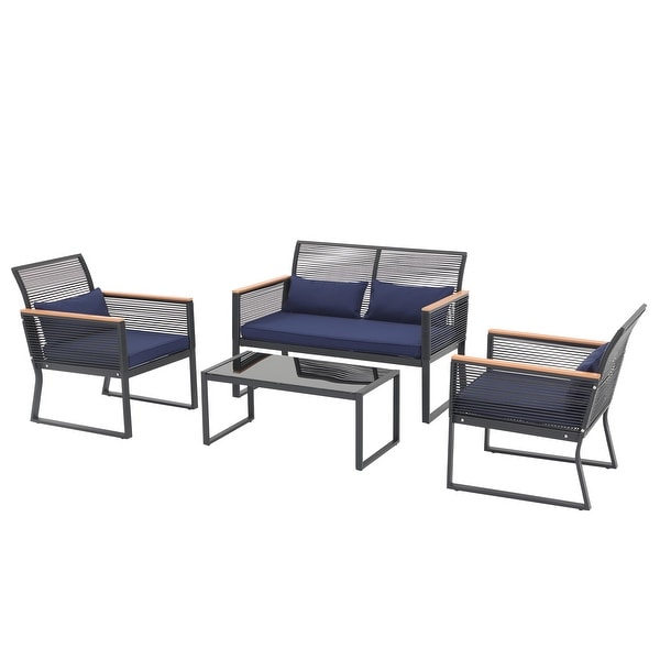 Outdoor 4piece Wicker Patio Conversation Set