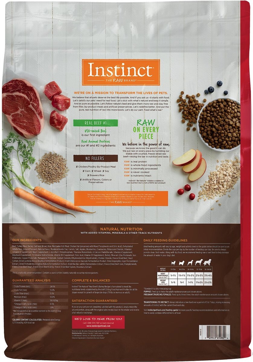 Instinct Be Natural Real Beef and Barley Recipe Freeze-Dried Raw Coated Dry Dog Food