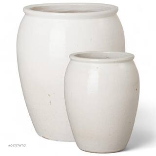 Emissary Tall 23.5 in. L x 30 in. H White Ceramic Round Planter with Drainage Hole 09757WT-2