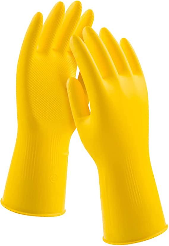 2 Pairs Latex Gloves Waterproof Kitchen Cleaning Gloves Protective Gloves(yellow Size L)