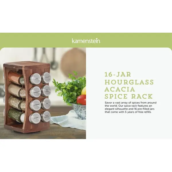 Kamenstein 16-Jar Hourglass Acacia Spice Rack