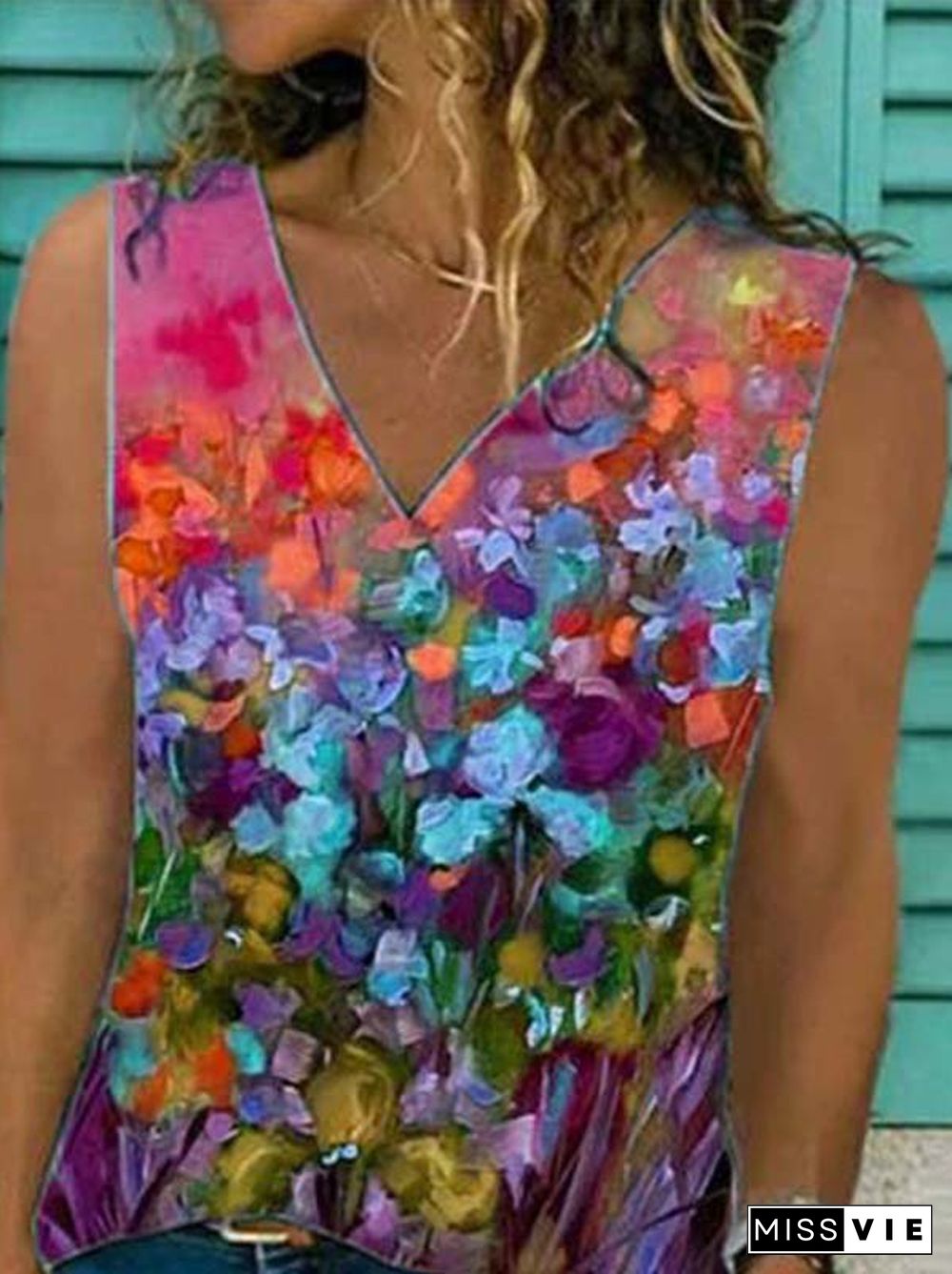 Women's Summer Sleeveless Floral Painting Style Tank Top