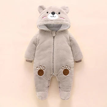 0-12M Baby Rompers Cute Bear Toddler Girls Overall Jumpsuit Winter Warm Hooded Cotton Baby Boys Romper Infants Crawling Clothing