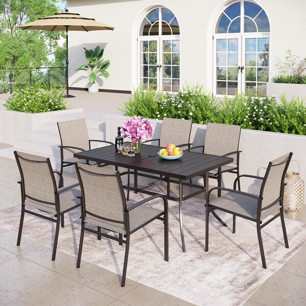 MAISON ARTS 7Piece Patio Dining Set Metal Rectangle Table and 6 Textilene Chairs