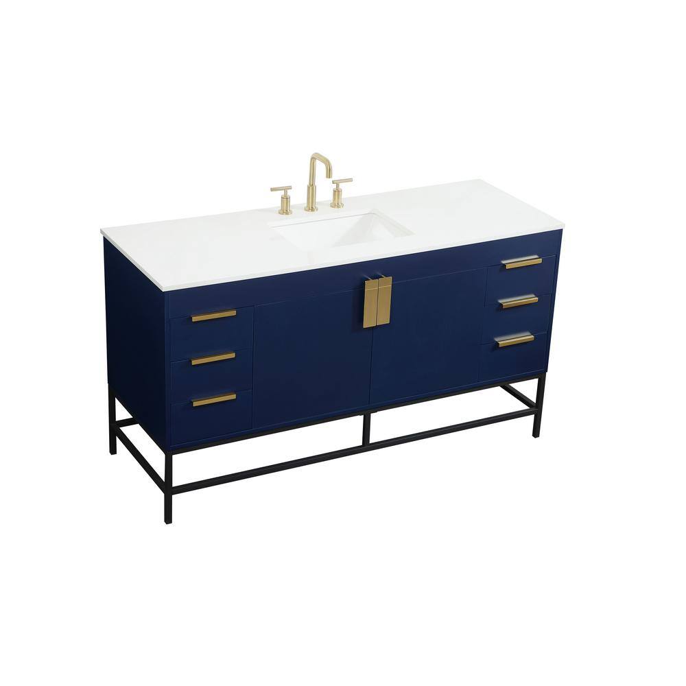 Timeless Home 22 in. W x 60 in. D x 33.5 in. H Bath Vanity in Blue with Ivory White Quartz Top TH97720MBL