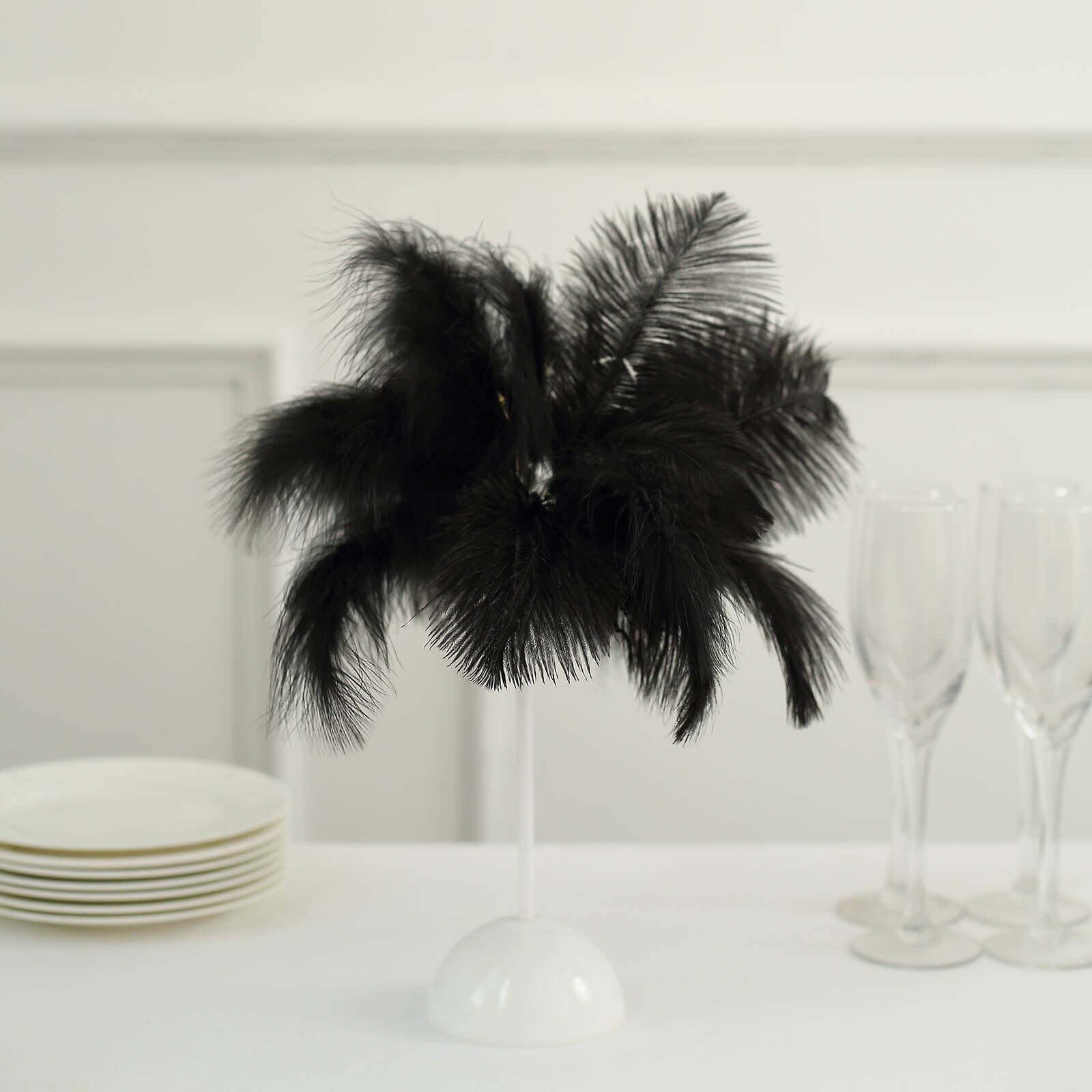 LED Black Ostrich Feather Table Lamp Desk Light, Battery Operated Cordless Wedding Centerpiece 15