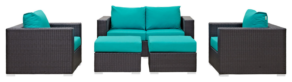 Convene 5 Piece Outdoor Wicker Rattan Sofa Set   Tropical   Outdoor Sofas   by PARMA HOME  Houzz