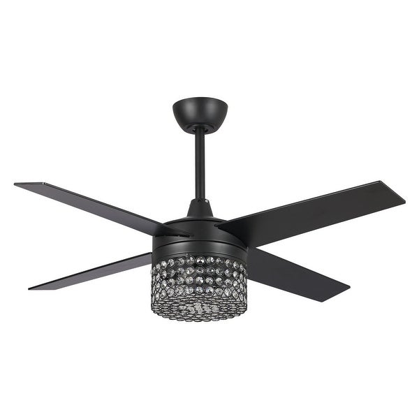 48 in. Indoor Modern Black Crystal Chandelier Ceiling Fan with Remote and Light Kit - Overall: 48