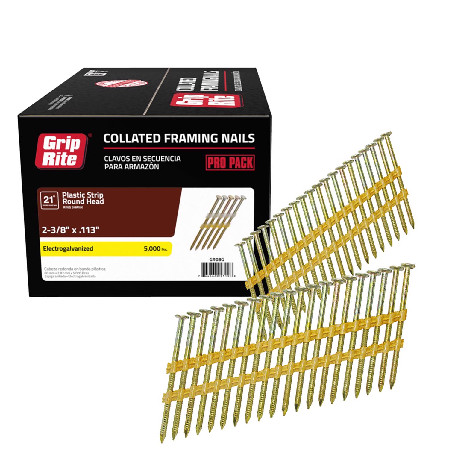 Grip-Rite 2-3/8 in. 12 Ga. Angled Strip Electro Galvanized Framing Nails 21 deg 5000 pk