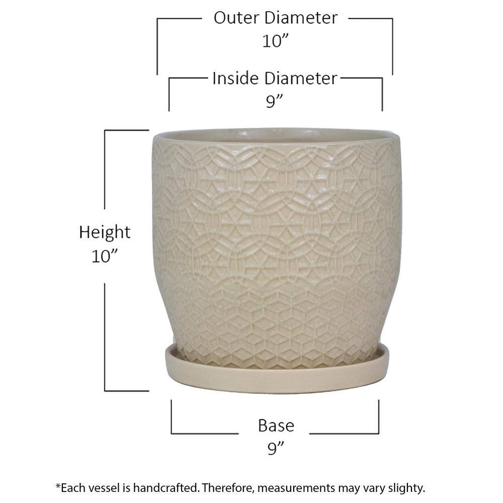 Trendspot 10 in. Dia Ivory Rivage Ceramic Decorative Pot CR10853-10B