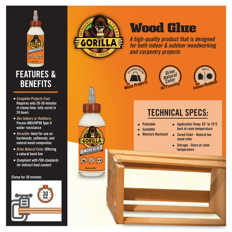 GORILLA WOOD GLUE 8OZ