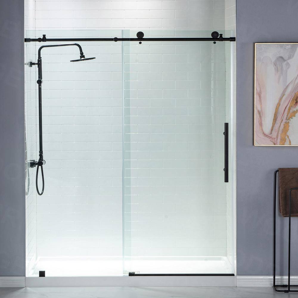 WOODBRIDGE Austin 44 in. to 48 in. x 76 in. Frameless Sliding Shower Door with Shatter Retention Glass in Matte Black Finish MSDC4876-MBL