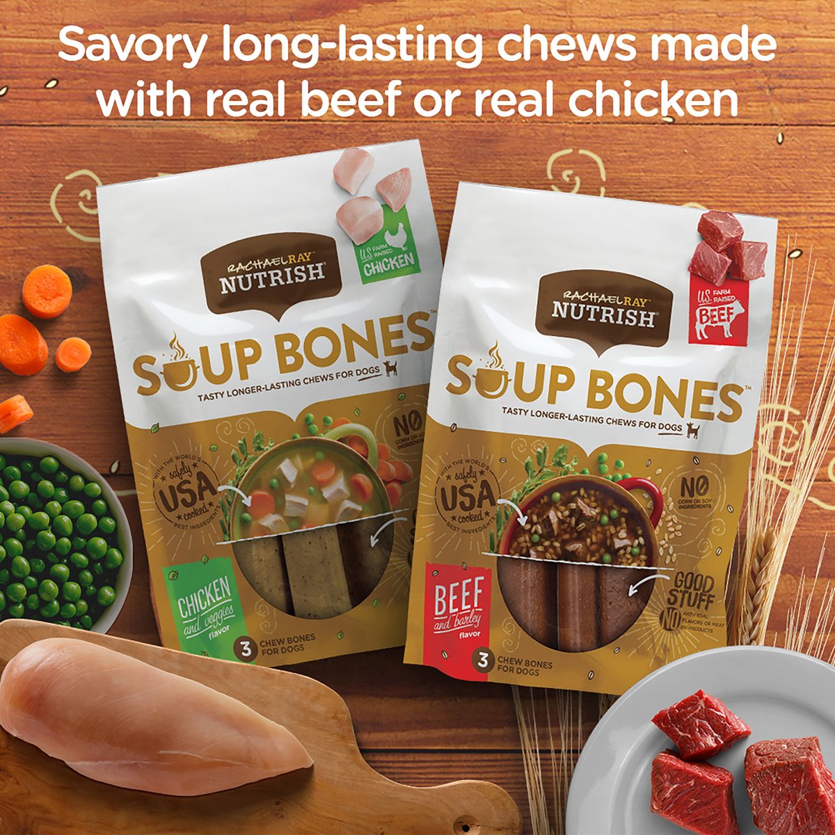 Rachael Ray Nutrish Soup Bones Long Lasting Chews Variety Pack Dog Treats， 22 Count