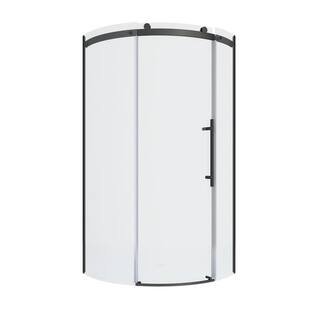 American Standard Ovation Curve 36 in. W x 72 in. H Sliding Frameless Curved Shower Door in Matte Black AM00846400.243