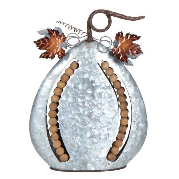 Transpac Metal 15 In Gray Harvest Dimensional Beaded Pumpkin