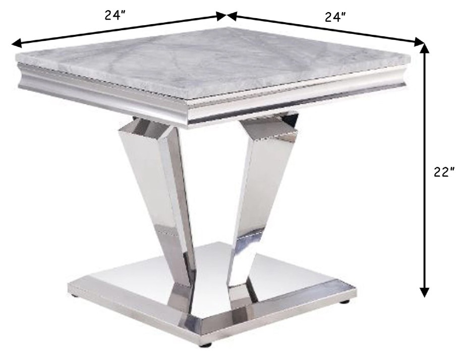 End Table With Faux Marble Top And Metal Base  White And Silver   Contemporary   Side Tables And End Tables   by VirVentures  Houzz