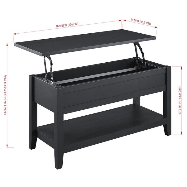 Lift Top Coffee Table with Storage Shelf， Blackwood