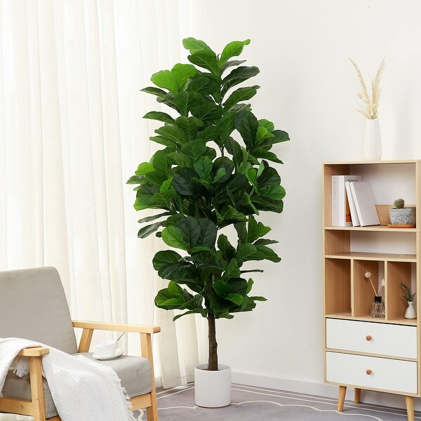 Fiddle Leaf Fig Tree 6ft Tall Artificial Tree in Plastic Pot Fake Ficus Lyrata Plants with 184 Fiddle Leaves Faux Fig Trees