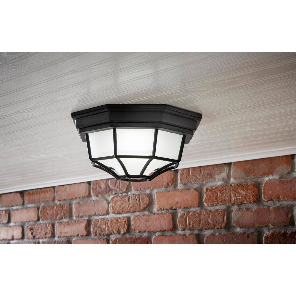 Hampton Bay Hampton Bay 10.5 in. 1 Light Black Outdoor Weather Resistant Integrated LED Flush Mount with Frosted Glass Shade HB7072LED-05