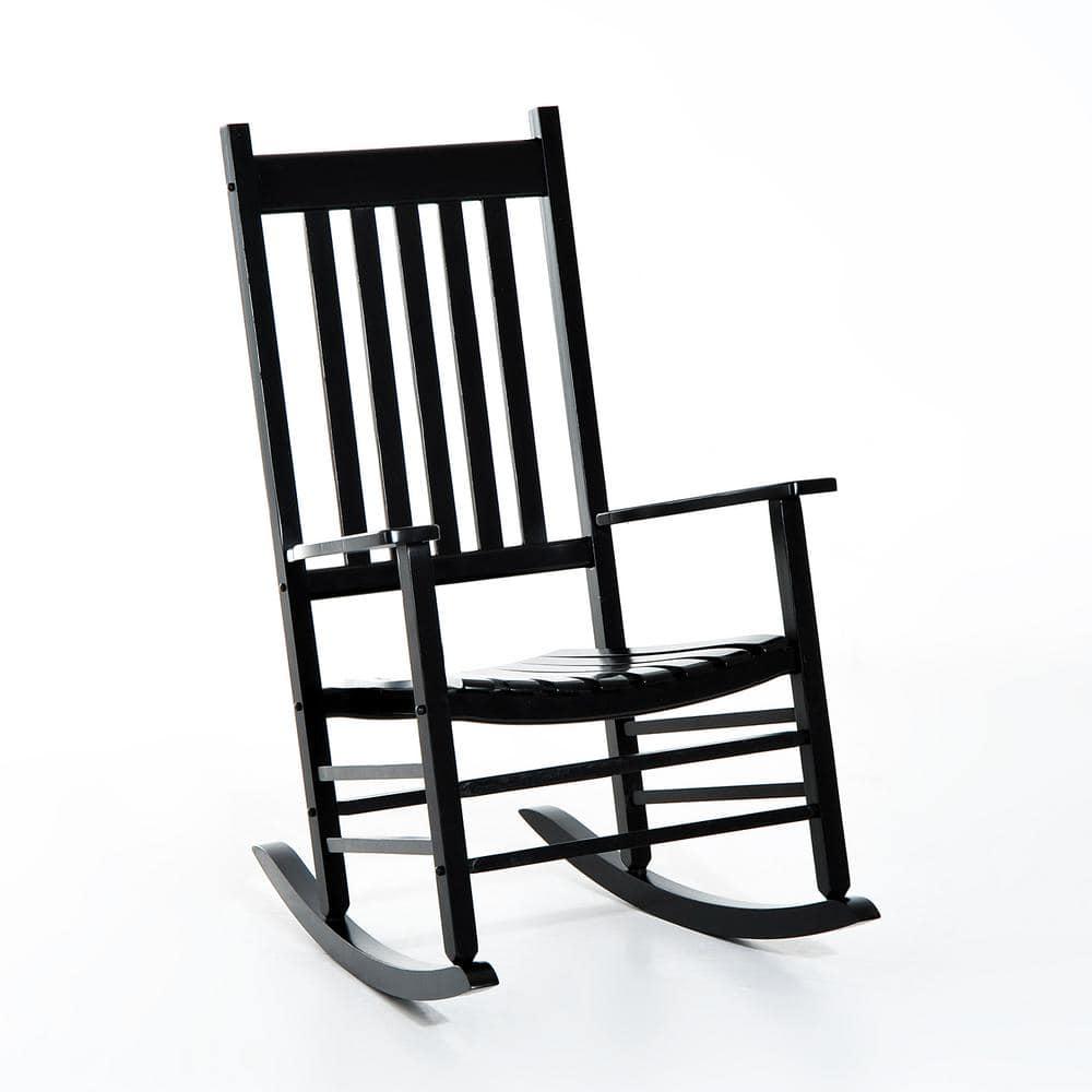 Outsunny Versatile Black Wooden IndoorOutdoor High Back Slat Rocking Chair