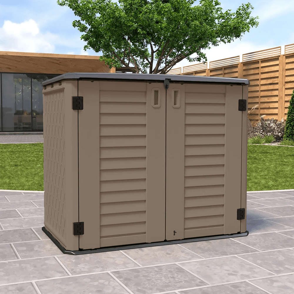 KINYING Small Horizontal Storage Sheds,26 cu.ft Resin Outdoor Storage Shed Weather Resistance(Brown)