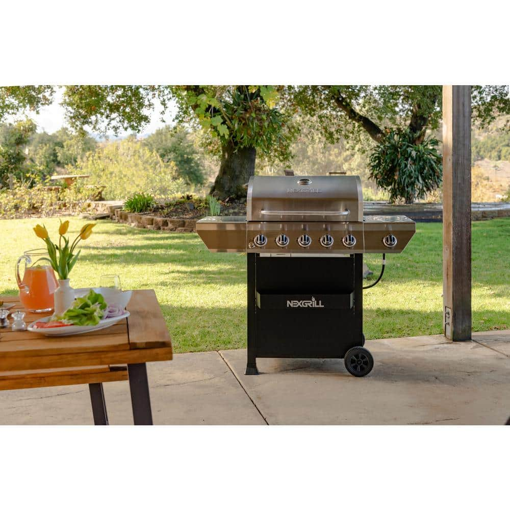 Nexgrill 5-Burner Propane Gas Grill in Stainless Steel with Side Burner and Condiment Rack 720-0888S