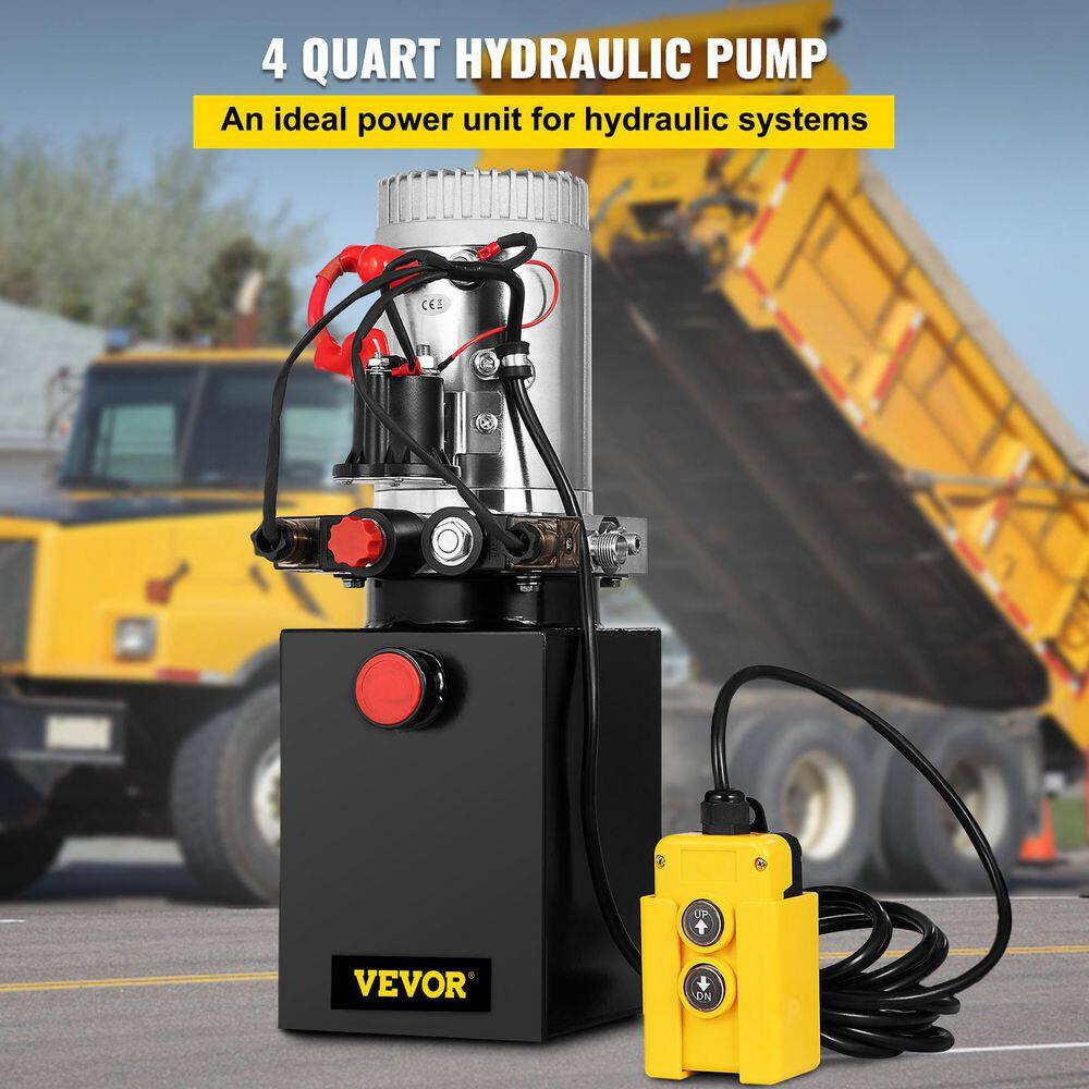 VEVOR 12-Volt DC 4 qt. Hydraulic Pump Hydraulic Power Unit Double Acting Hydraulic Pump Unit with Steel Oil Tank for Car Lift 4LCZYYBTXSZY00001V0