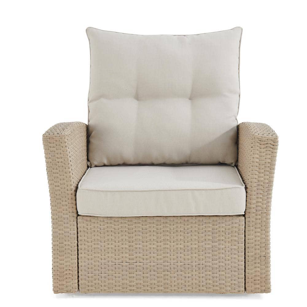 Alaterre Furniture Canaan Beige Stationary AllWeather Wicker Outdoor Lounge Chair with Cream Cushions