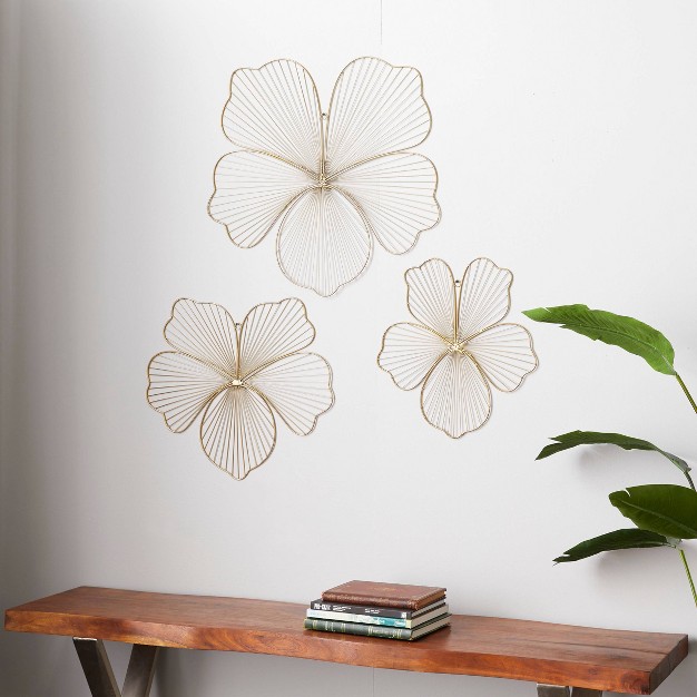 Metal Floral Wall Decor Set Of 3 Gold Cosmoliving By Cosmopolitan