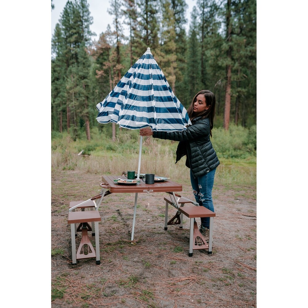 Stansport Picnic Table and Umbrella Combo   Brown
