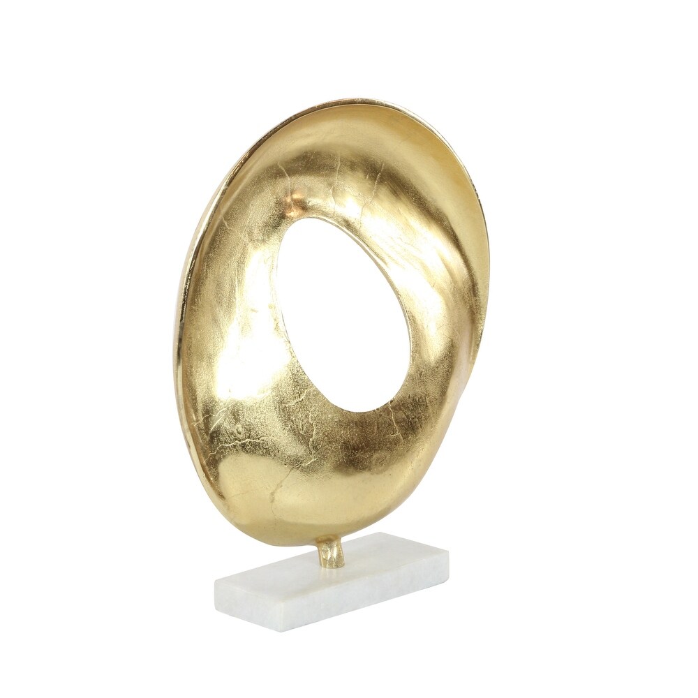 Gold Aluminum Geometric Sculpture with Marble Base   15 x 4 x 17Round