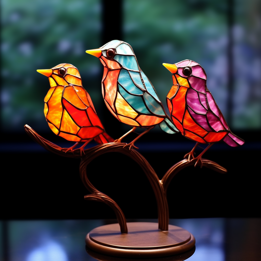 LAST DAY 60% OFF Stained Glass Birds on Branch Desktop Ornaments