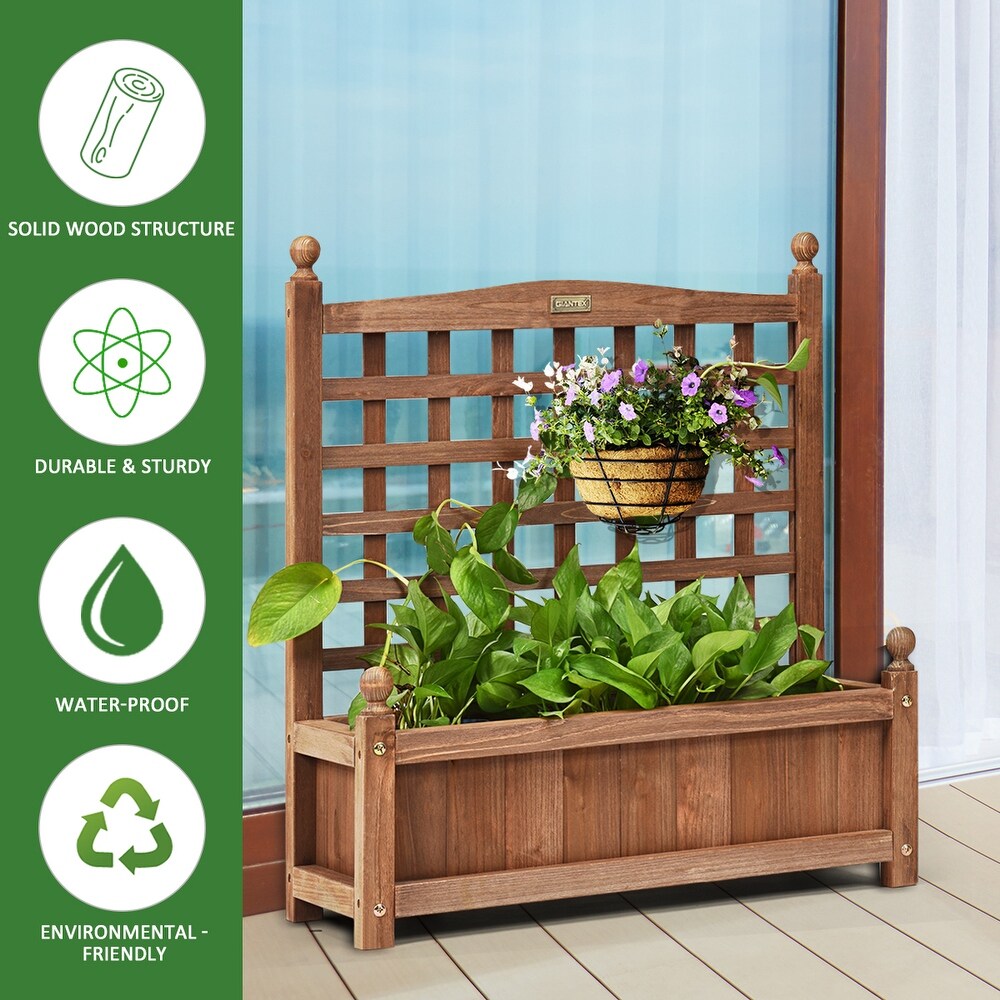 Costway Solid Wood Planter Box with Trellis Weather Resistant Outdoor   25'' (L) X 11'' (W) X 30'' (H)