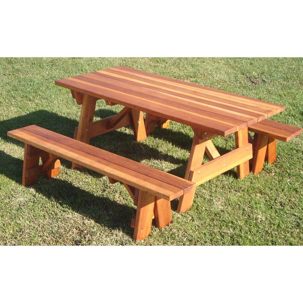 1905 Super Deck Finished 5 ft. Redwood Outdoor Picnic Table with Separate Benches PTDCHBB-5SC1905