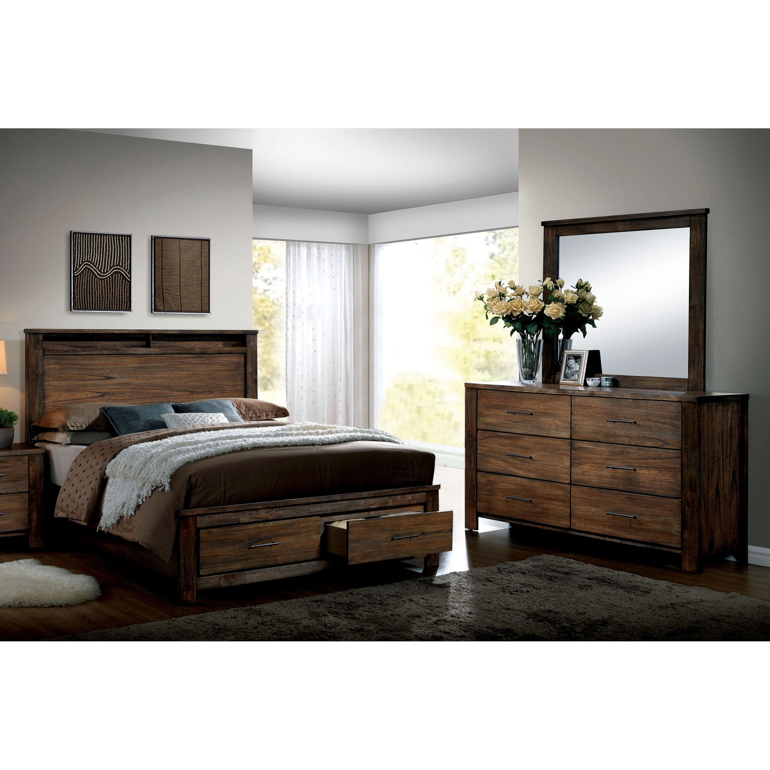 Slyvester Rustic California King Antique Oak 2-piece Bed Set - - 25324689