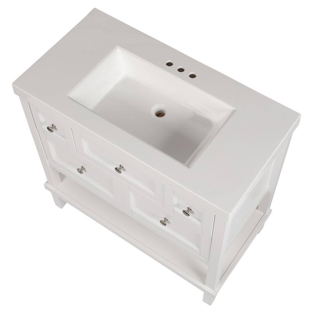 Glacier Bay Ashland 36.7 in. W x 19.1 in. D x 36.8 in. H Freestanding Bath Vanity in White with White Cultured Marble Top ALIIP2-WH