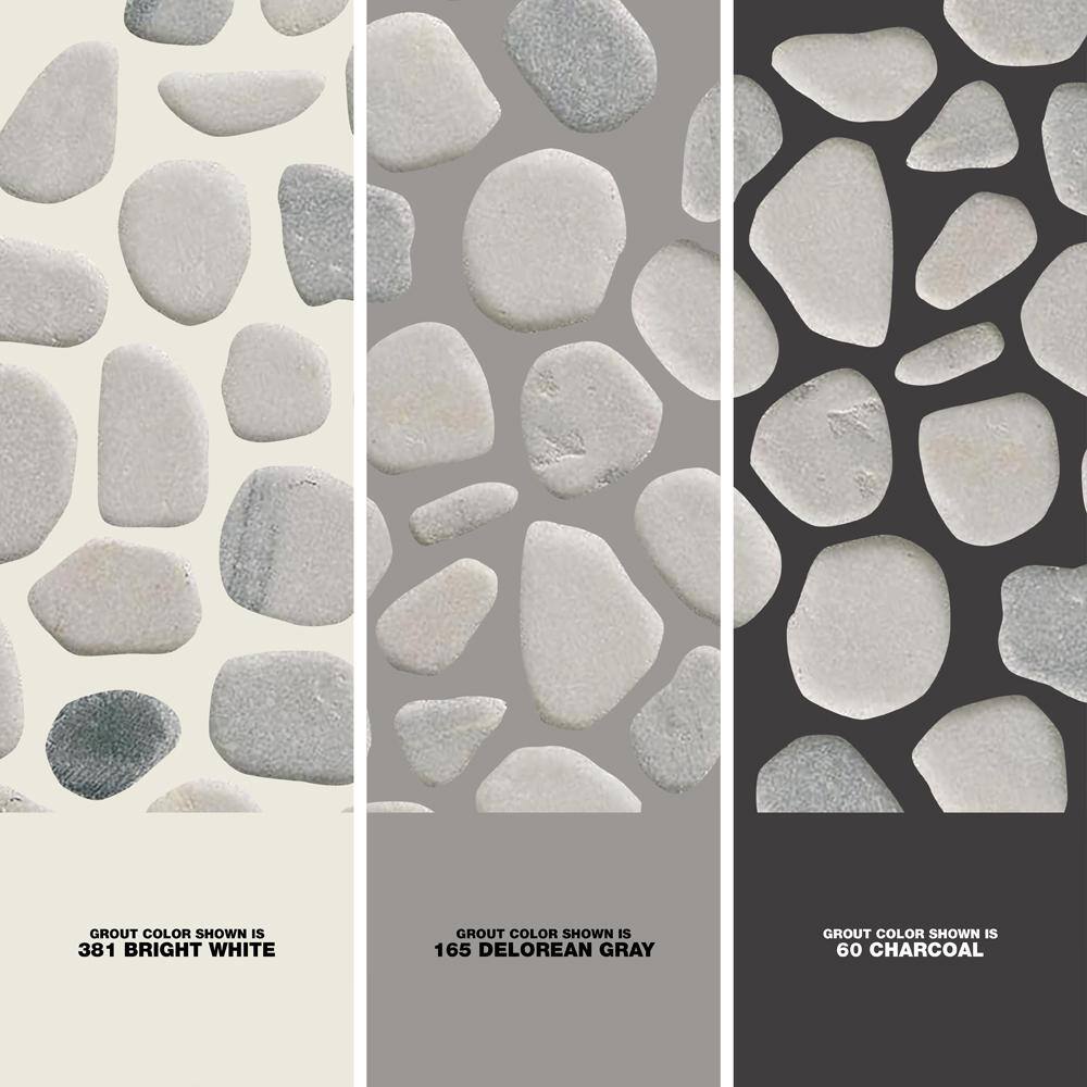 MSI Black and White Pebbles 11.42 in. x 11.42 in. x 10 mm Tumbled Marble Mosaic Tile (9.1 sq. ft.  case) THDW1-SH-PEBC