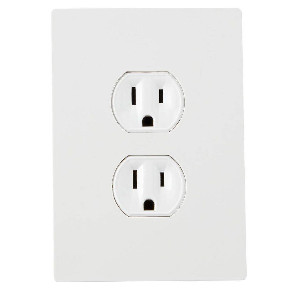 Hampton Bay Maple Hill 1-Gang White Screwless Duplex Outlet Plastic Wall Plate (1-Pack) 838844