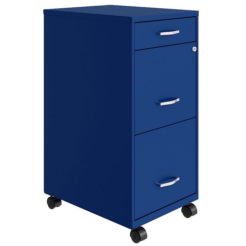 Space Solutions 18 Inch Wide 3 Drawer Mobile Organizer Cabinet for Office， Blue