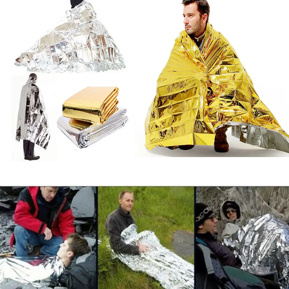 Biumart Emergency Survival Blanket Gold Silver First Aid Mylar Thermal Blankets For Outdoor Camping Hiking Rescue Keep Warm