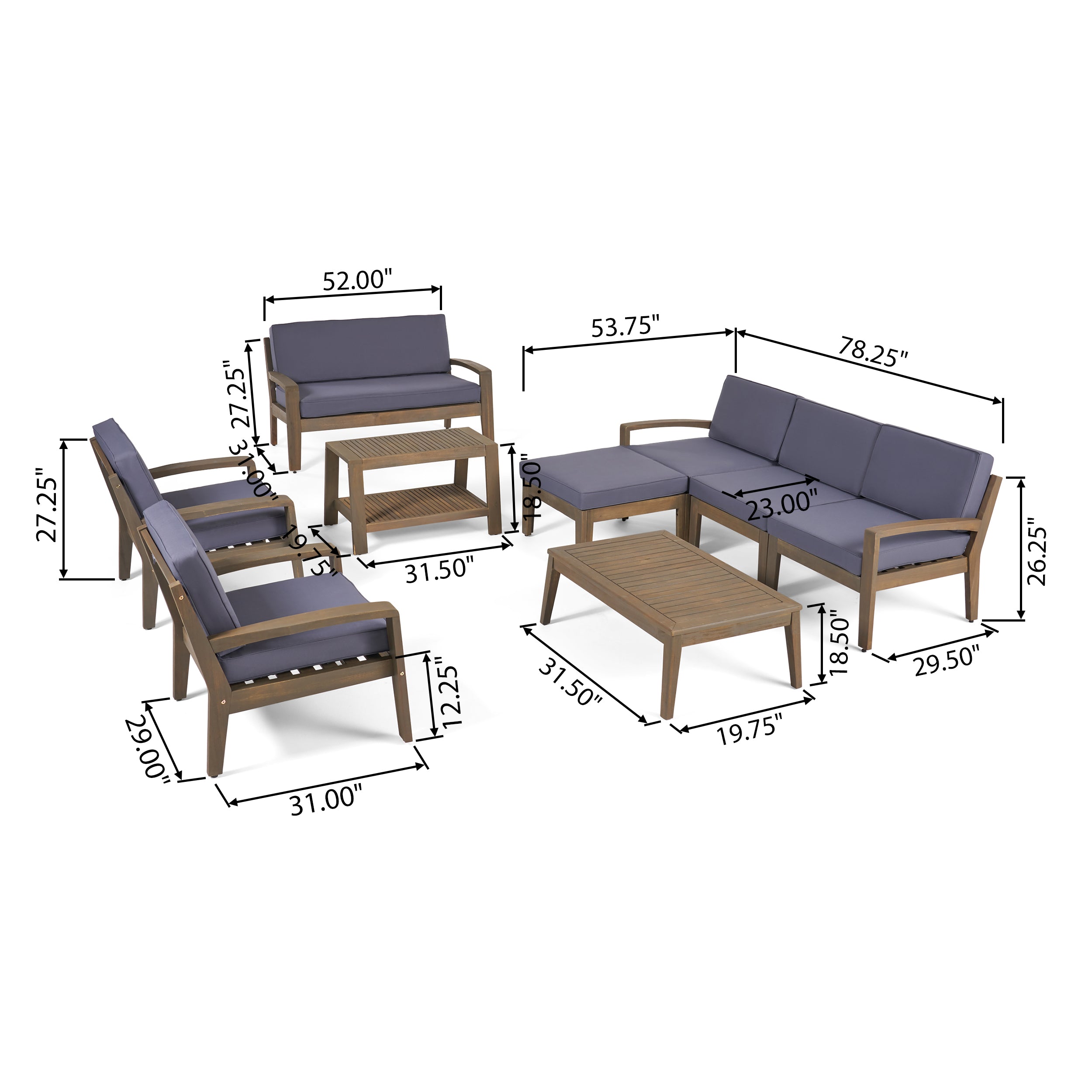 Parma 7-Seater Sectional Sofa Set For Patio with Loveseat