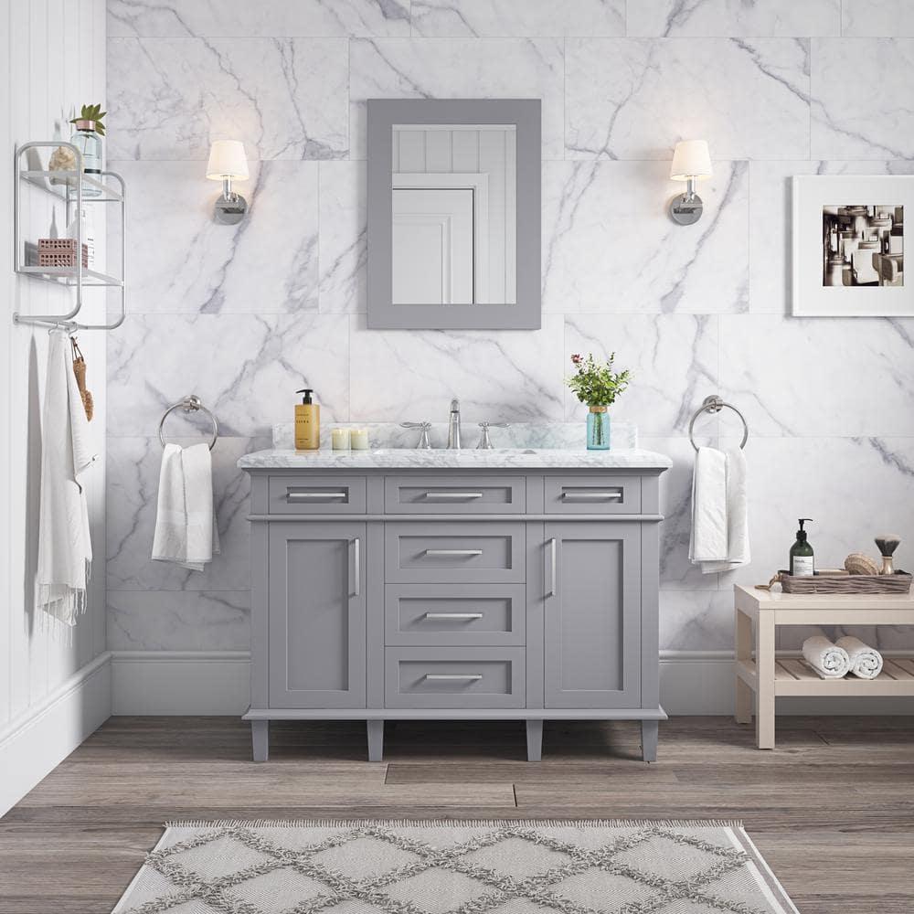 Home Decorators Collection Sonoma 48 in W x 221 in D x 343 in H Freestanding Bath Vanity in Pebble Gray with Carrara Marble Marble Top