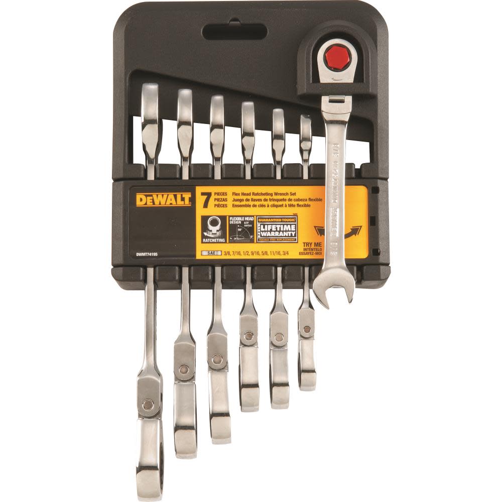 DEWALT Ratcheting Flex Head Combination Wrench Set SAE 7pc ;